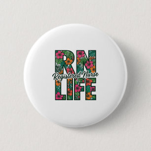 Macaron Rond 5 Cm Infirmière diplômée RN Life Floral Vector Design_1