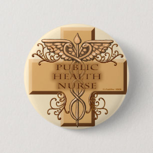 Macaron Rond 5 Cm Infirmière en santé publique Caduceus