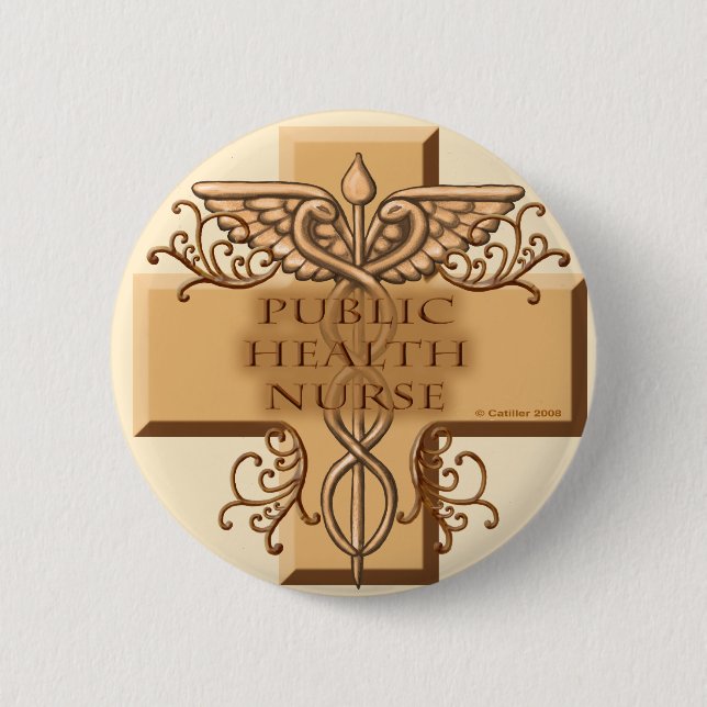 Macaron Rond 5 Cm Infirmière en santé publique Caduceus (Devant)