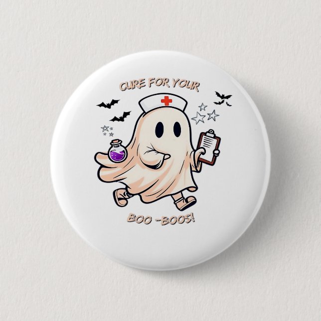 Macaron Rond 5 Cm Infirmière fantôme avec potion magique - Cure pour (Devant)