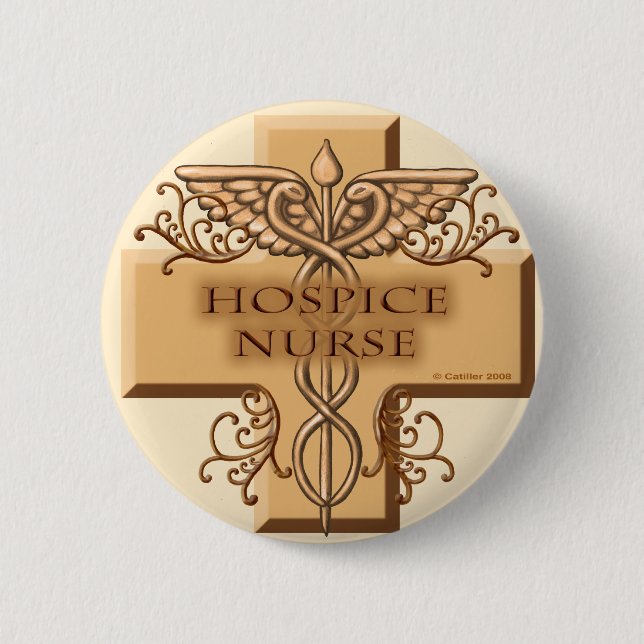 Macaron Rond 5 Cm Infirmière hospitalière Cross Caduceus (Devant)
