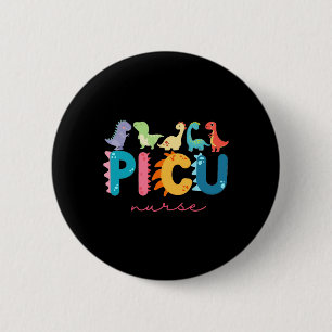 Macaron Rond 5 Cm Infirmière pédiatrique Picu Dinosaures Équipe Picu