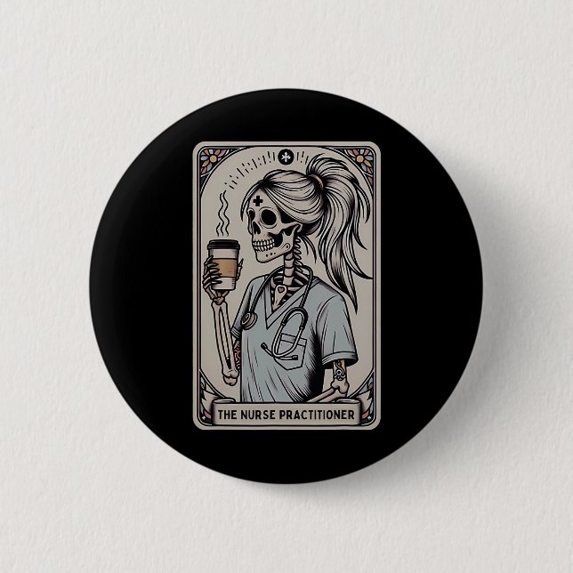 Macaron Rond 5 Cm Infirmière Praticien Carte Tarot Squelette Hallowe (Devant)