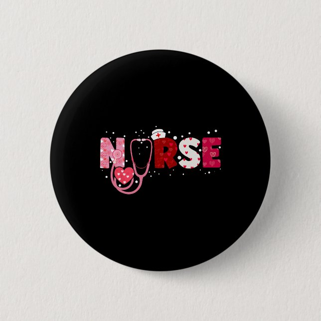 Macaron Rond 5 Cm Infirmières Valentines Coeurs Jour Stethoscope Gif (Devant)
