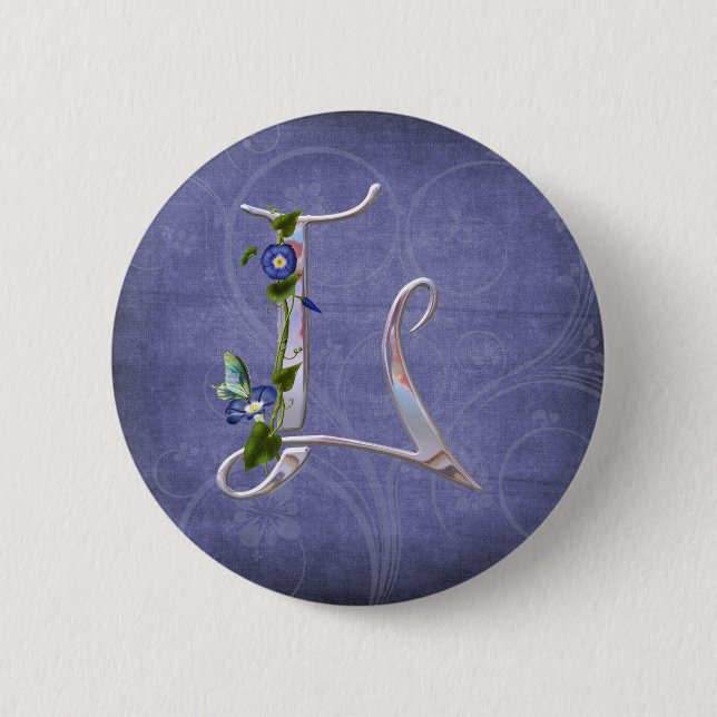Macaron Rond 5 Cm Initiale précieuse L de papillon (Devant)