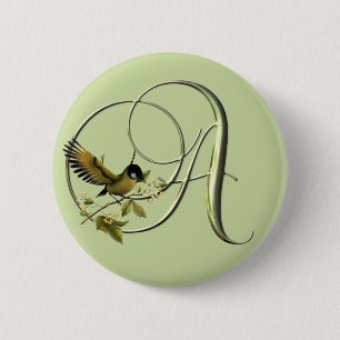 Macaron Rond 5 Cm Initiales A d'oiseau chanteur
