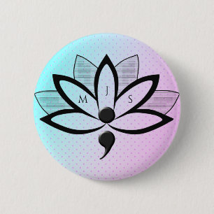 Macaron Rond 5 Cm Initiales du semicolon de la fleur de sensibilisat