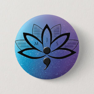 Macaron Rond 5 Cm Initiales du semicolon de la fleur de sensibilisat
