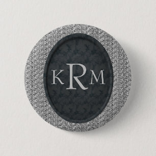 Macaron Rond 5 Cm Initiales monogramme florales noires personnalisée