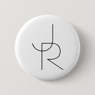 Macaron Rond 5 Cm Initiales superposées Noir sur blanc