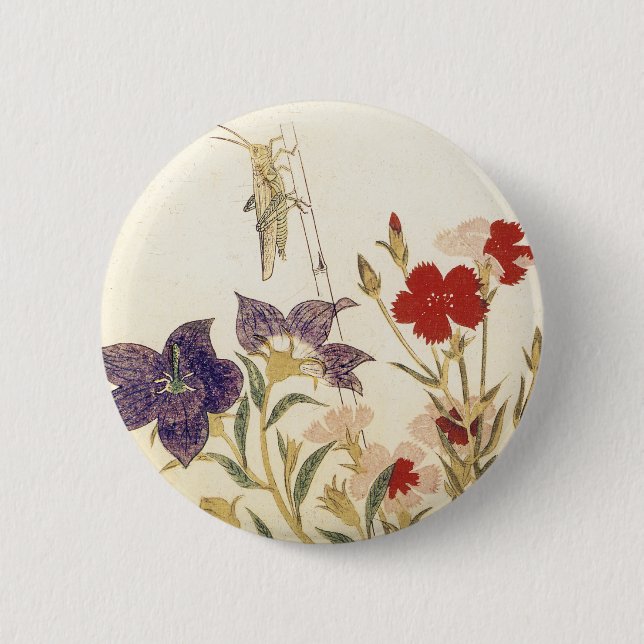 Macaron Rond 5 Cm Insectes et fleurs par Utamaro (Devant)