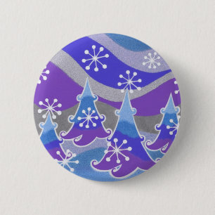 Macaron Rond 5 Cm Insigne bleu de bouton d'arbres d'hiver