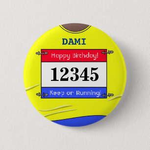 Macaron Rond 5 Cm Insigne d'anniversaire pour un coureur (Jaune)