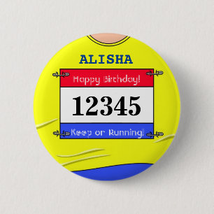 Macaron Rond 5 Cm Insigne d'anniversaire pour un coureur (Jaune)