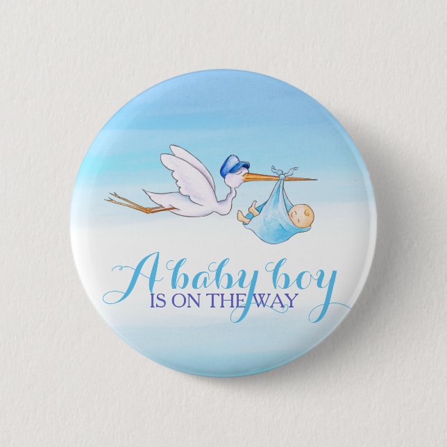 Macaron Rond 5 Cm Insigne de bouton d'aquarelle de cigogne de bébé (Devant)