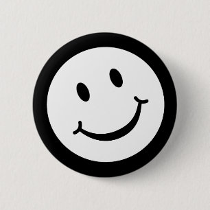 Macaron Rond 5 Cm Insigne de bouton de sourire en noir et blanc