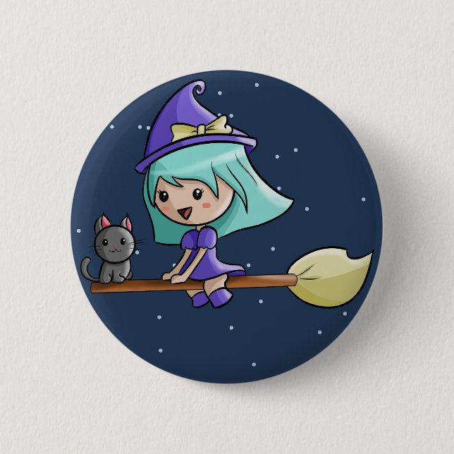 Macaron Rond 5 Cm Insigne de sorcière de Kawaii (Devant)