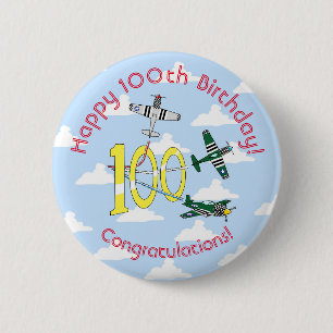 Macaron Rond 5 Cm Insigne du 100e anniversaire des Mustangs (Ciel bl