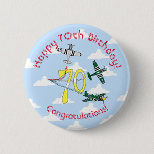 Macaron Rond 5 Cm Insigne du 70e anniversaire des Mustangs Ciel Bleu