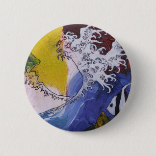 Macaron Rond 5 Cm Insigne d'une peinture inspirée par Hokusai