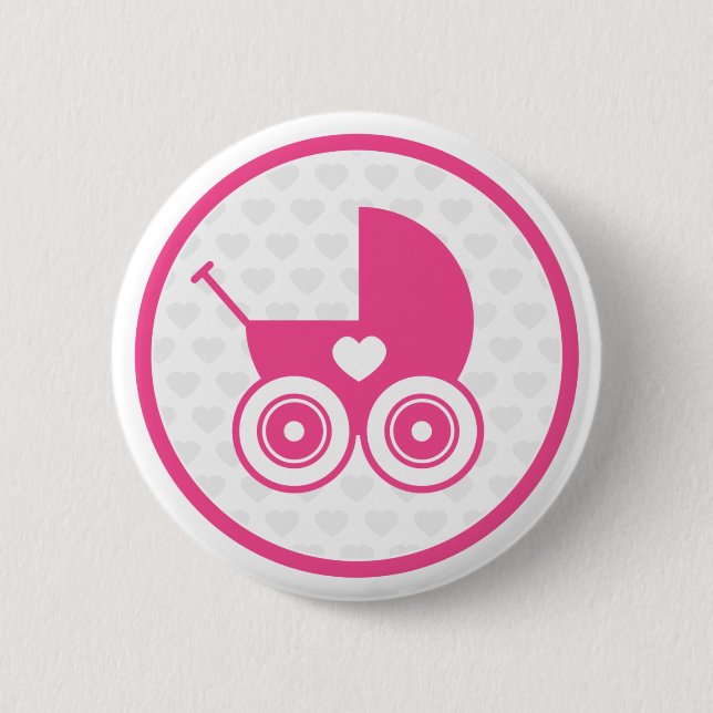 Macaron Rond 5 Cm Insigne rose de bouton d'icône de landau de bébé (Devant)