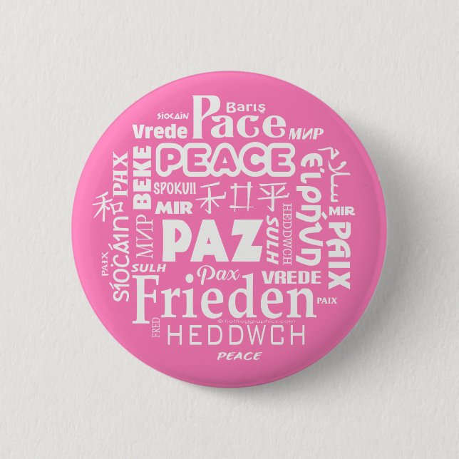 Macaron Rond 5 Cm Insigne rose multilingue de paix (Devant)