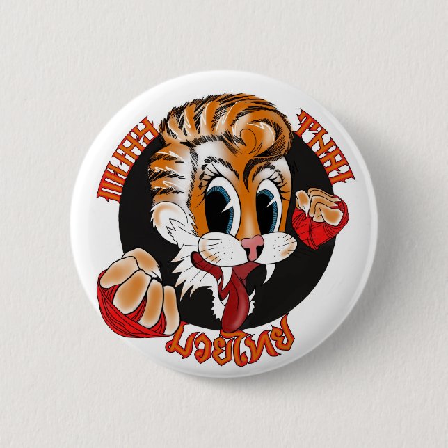 Macaron Rond 5 Cm Insigne thaïlandais de bouton de chat de Muay (Devant)