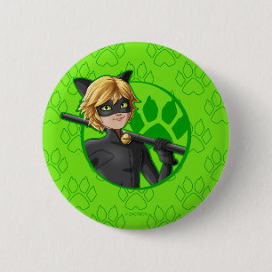 Macaron Rond 5 Cm Insigne vert Cat Noir