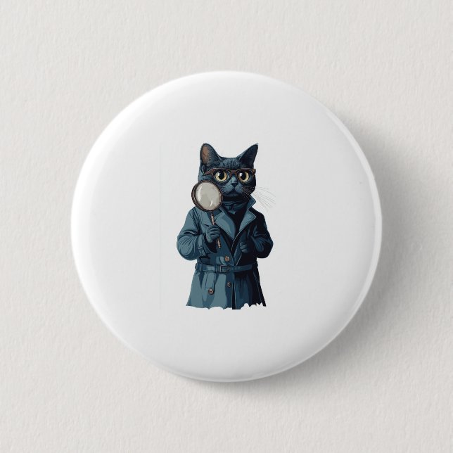 Macaron Rond 5 Cm Inspecteur Whiskers � Drôle Chat Mystère Novel (Devant)
