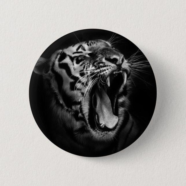 Macaron Rond 5 Cm Inspiration de tigre noir et blanc (Devant)