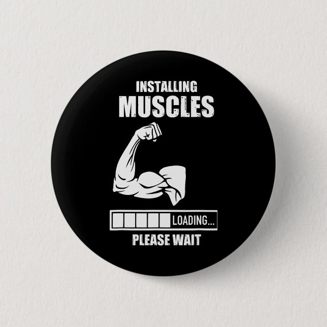 Macaron Rond 5 Cm Installation De Muscles Veuillez Patienter Gym Bod (Devant)