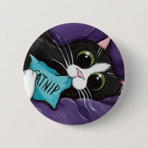 Macaron Rond 5 Cm Intoxiqué de cataire - bouton d'art de chat