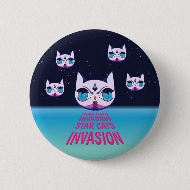 Macaron Rond 5 Cm Invasion Star Cat (Devant)