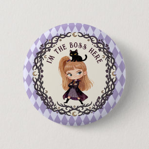 Macaron Rond 5 Cm Invitation anniversaire Chibi sorcière 1 an aquare