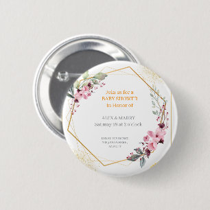 Macaron Rond 5 Cm Invitation Élégante Fleurie Géométrique Dorée pour