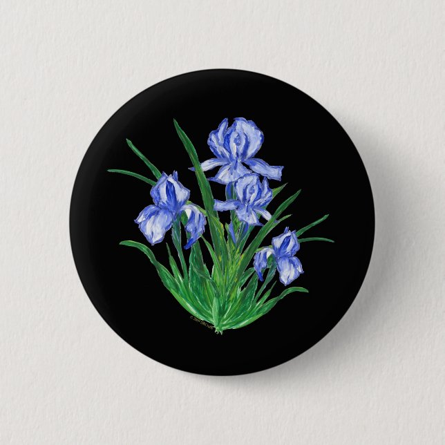 Macaron Rond 5 Cm Iris bleu sur le noir (Devant)