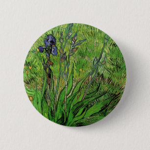 Macaron Rond 5 Cm Iris de Vincent van Gogh, Vintage Garden Flowers