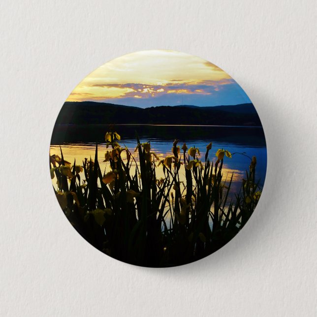 Macaron Rond 5 Cm Iris jaunes sur la rive du lac Arrowhead (Devant)