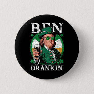 Macaron Rond 5 Cm Irish Ben Drankin Beer - St Pattys Hommes Et Femme