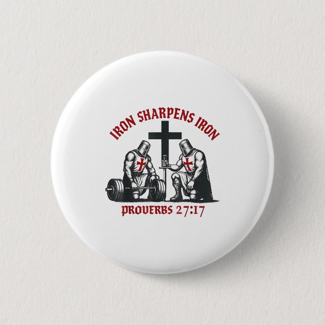 Macaron Rond 5 Cm Iron Sharpens Iron Bible Scripture Christian Gym W (Devant)