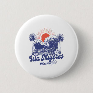 Macaron Rond 5 Cm Isla Mujeres Mexique 2025 Vacances Surf Vintage