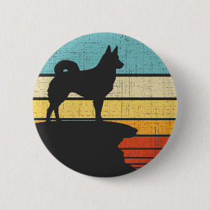Macaron Rond 5 Cm Islandais Sheepdog Retro Chien Vintage Propriétair