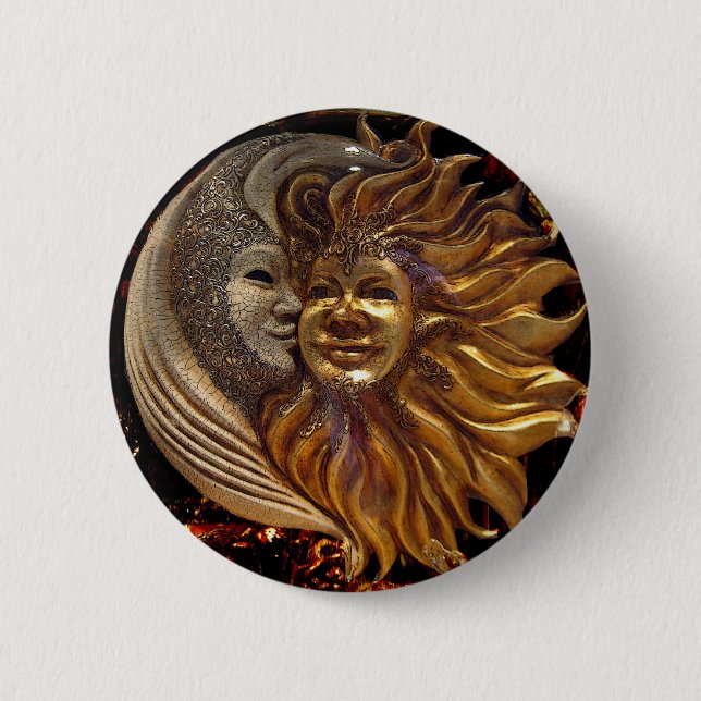 Macaron Rond 5 Cm Italien Sun et masques de Carnaval de lune (Devant)