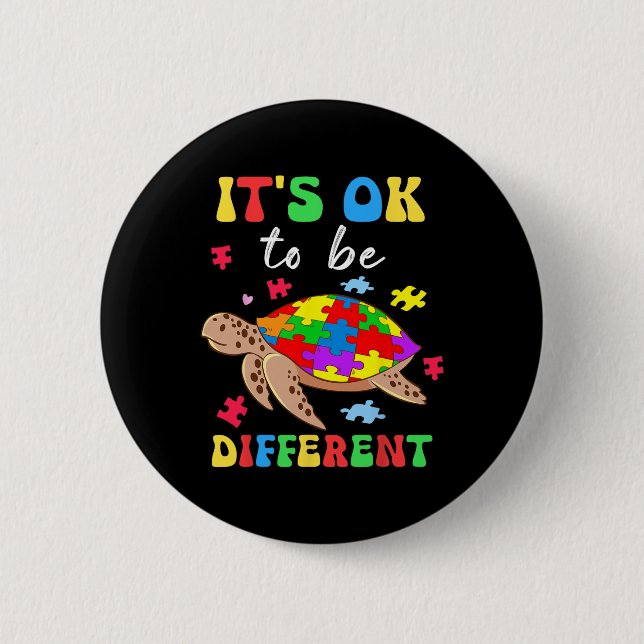 Macaron Rond 5 Cm Its Different Turtle Puzzle Heart Autism Awareness (Devant)