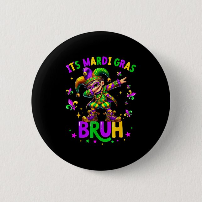 Macaron Rond 5 Cm It's Mardi Gras Bruh Dabbing Leprechaun Jester New (Devant)
