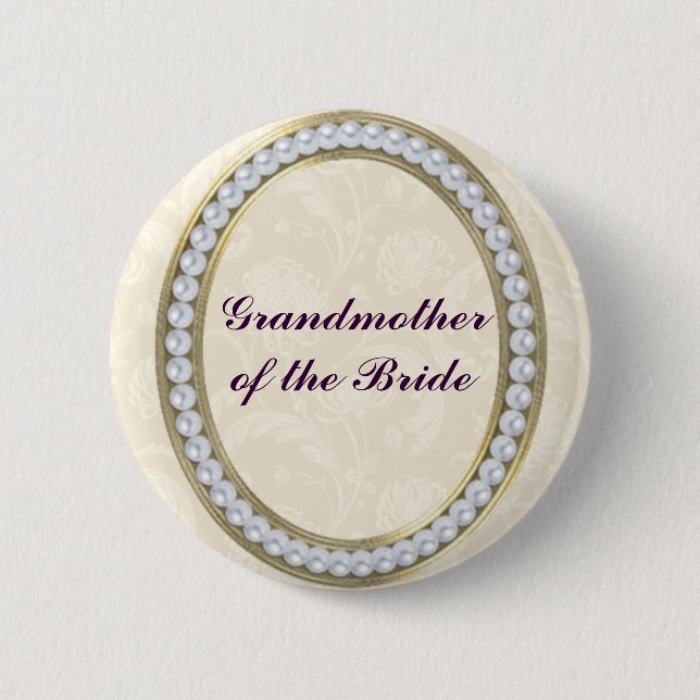 Macaron Rond 5 Cm Ivoire avec perles grand-mère du bouton Mariée (Devant)