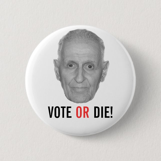 Macaron Rond 5 Cm Jack Kevorkian : LE VOTE OU MEURENT ! (Devant)