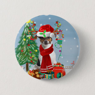 Macaron Rond 5 Cm Jack Russell Terrier Chien dans neige Cadeaux de N