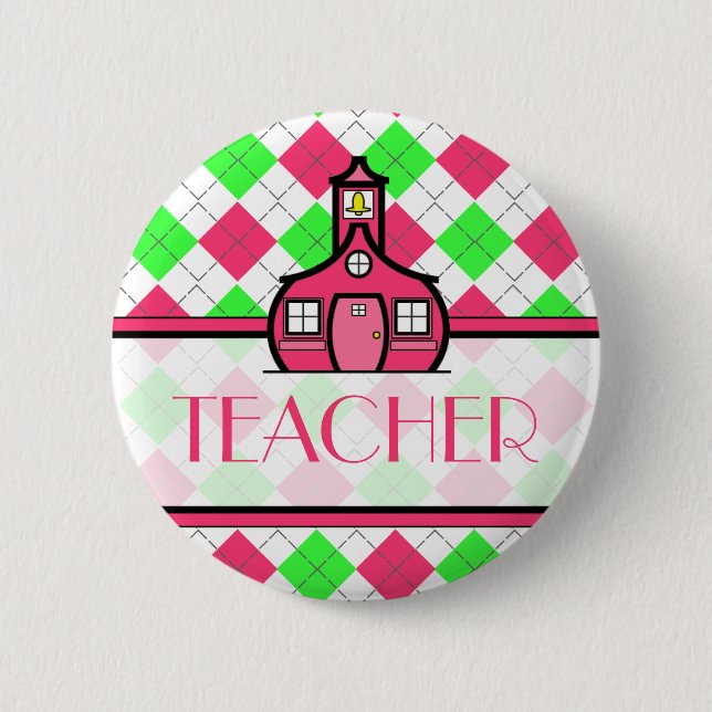 Macaron Rond 5 Cm Jacquard rose et vert de bouton de professeur - (Devant)