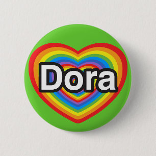 Macaron Rond 5 Cm J'adore Dora. Je t'aime Dora. Cœur